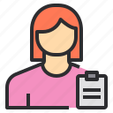avatar, clipboard, female, profile, user