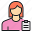 avatar, clipboard, female, profile, user 