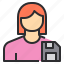 avatar, data, disk, female, profile, user 