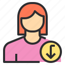 avatar, down, female, profile, user
