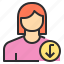 avatar, down, female, profile, user 