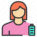 avatar, battery, female, full, profile, user