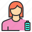 avatar, battery, female, full, profile, user 