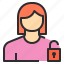 avatar, female, key, profile, unlock, user 