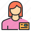 avatar, credit, female, payment, profile, user 