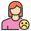 avatar, female, profile, sad, user 