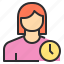 avatar, clock, female, profile, time, user 