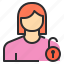 avatar, female, profile, unlock, user 