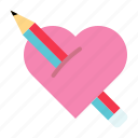 love, pencil, pierce, romance, stab, valentine