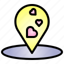 pin, valentine, heart, love, stick, map, location