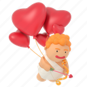 angle, cupid, heart balloons, cherub, love, valentine, 3d