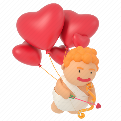 Angle, cupid, heart balloons, cherub, love, valentine, 3d 3D illustration - Download on Iconfinder