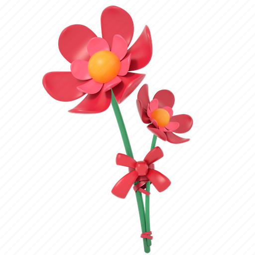 Flower, pink flowers, present, romantic, red flowers, valentine, 3d 3D illustration - Download on Iconfinder