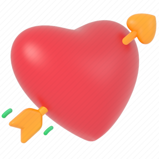 Heart, arrow, cupid, archery, love arrow, valentine, 3d 3D illustration - Download on Iconfinder