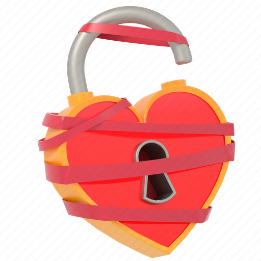 Heart shaped lock, lock, unlocked, valentine, 3d, locked heart, padlock 3D illustration - Download on Iconfinder