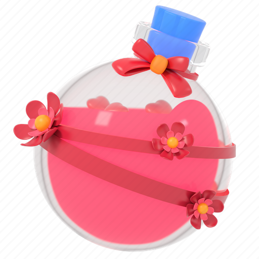 Love potion, potion, round bottom flask, perfume, valentine, 3d, bottle 3D illustration - Download on Iconfinder