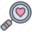 valentine, magnifying glass, zoom, search, romance, love 
