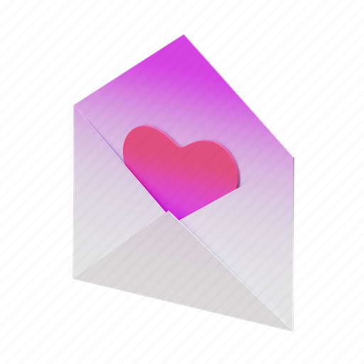 Valentine, envelope, isometric, paper, letter, heart, shape 3D illustration - Download on Iconfinder