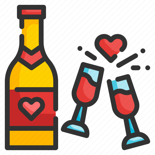 Champagne, vine, glass, bottle, cheers, valentines, heart icon - Download on Iconfinder