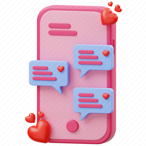 Love, message, mobile, technology, valentine, chat, phone 3D illustration - Download on Iconfinder