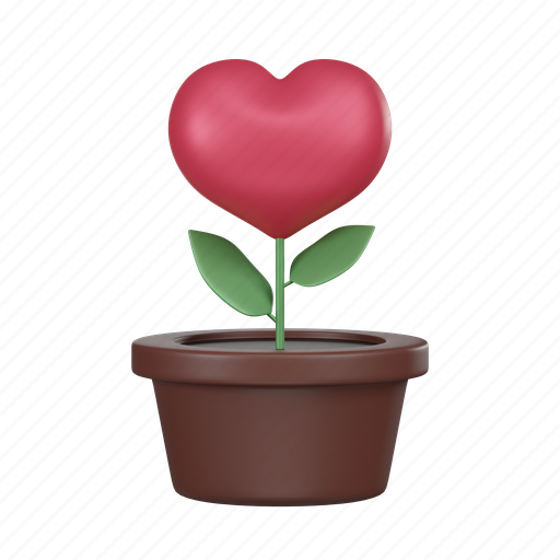 Valentine, heart, plant, pot, love 3D illustration - Download on Iconfinder