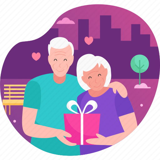 Old, couple, love, surprise, gift, old couple, valentines day icon - Download on Iconfinder