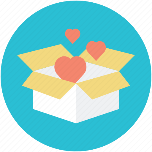 Cardboard box, freight, gift, hearts flying, opened box icon - Download on Iconfinder