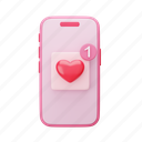 valentine, smartphone, heart, notification, device, love 