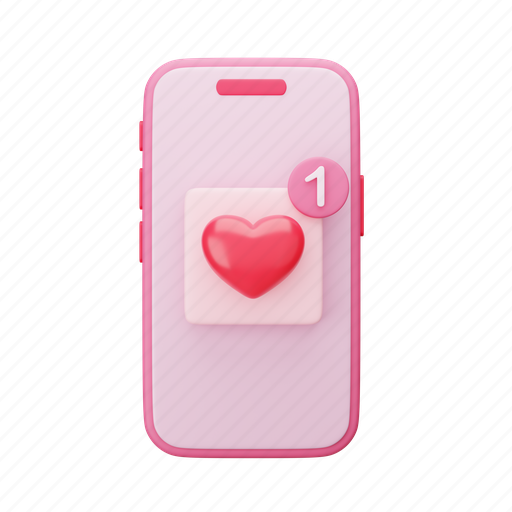 Valentine, smartphone, heart, notification, device, love 3D illustration - Download on Iconfinder