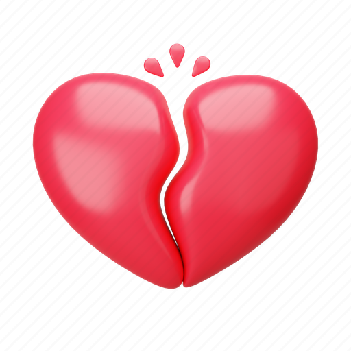 Valentine, heart, broken, sad, hurt, broke up 3D illustration - Download on Iconfinder