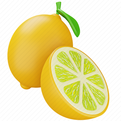 Lemon, yellow, half, vegetable, food, fresh, citrus 3D illustration - Download on Iconfinder