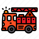 fire, truck, firefighter, car, vehicle, ladder, emergency