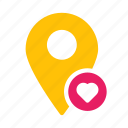 favorite, heart, location, map, marker, pin