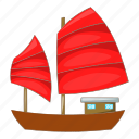 boat, junk, red, sail 