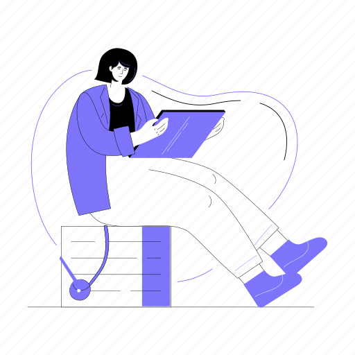 Reading, woman, education, books illustration - Download on Iconfinder