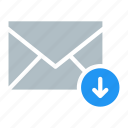 arrow, down, email, envelope, send