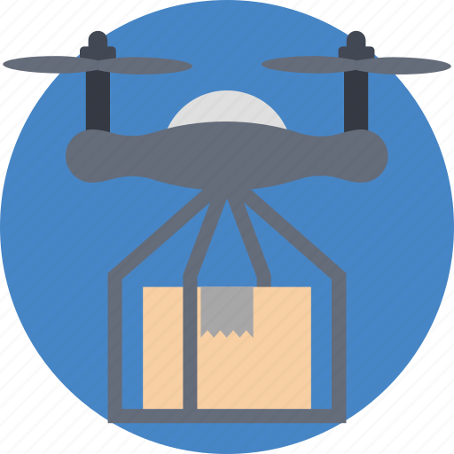 Delivery drone with a package, drone carrying delivery box, drone delivery service, drone fast delivery, shipping by quadcopter icon - Download on Iconfinder