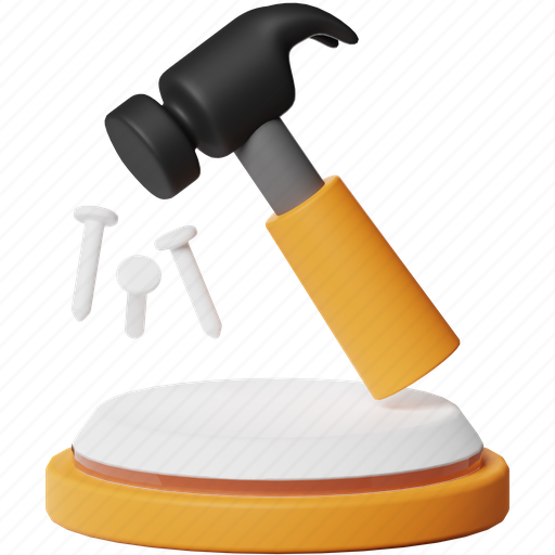 Hammer and nails, hammer, nail, carpenter, gavel, repair, construction 3D illustration - Download on Iconfinder