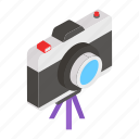 camera tripod, three legged frame, lens, flash, angle, self recording, stability