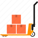 handtruck, package, warehouse, transportation, cart, goods, boxes