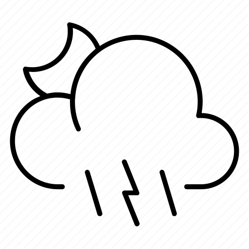 Cloudy, forecast, night, outline, rain, thunderstorm, weather icon - Download on Iconfinder