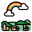 weather, climate, sun, village, valley, house, rainbow 