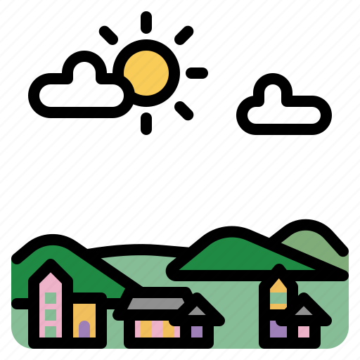 Weather, climate, sun, village, valley, house, summer icon - Download on Iconfinder