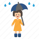 weather, rain, umbrella, woman