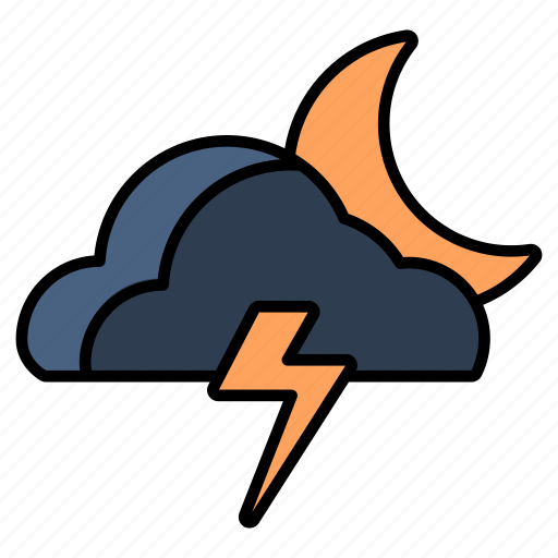 Thunder, night, weather, lightning, thunderstorm, storm, crescent icon - Download on Iconfinder