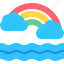 rainbow, wave, weather, cloud, sea 