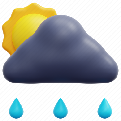 Rainy, day, weather, cloud, raindrop, sun, rain 3D illustration - Download on Iconfinder