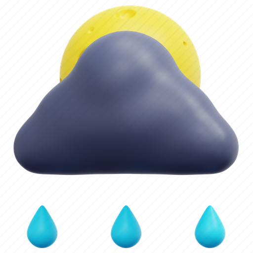 Rainy, night, weather, cloud, moon, raindrop, forecast 3D illustration - Download on Iconfinder