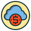 botton, cloud, dollar, money, payment, sign, web 