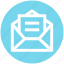 development, letter, mail, message, nvelope, open envelope, page 